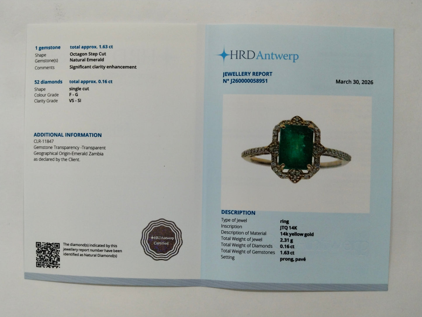 1.79 Ct Octagon Step Cut Natural Emerald 14K Gold Ring