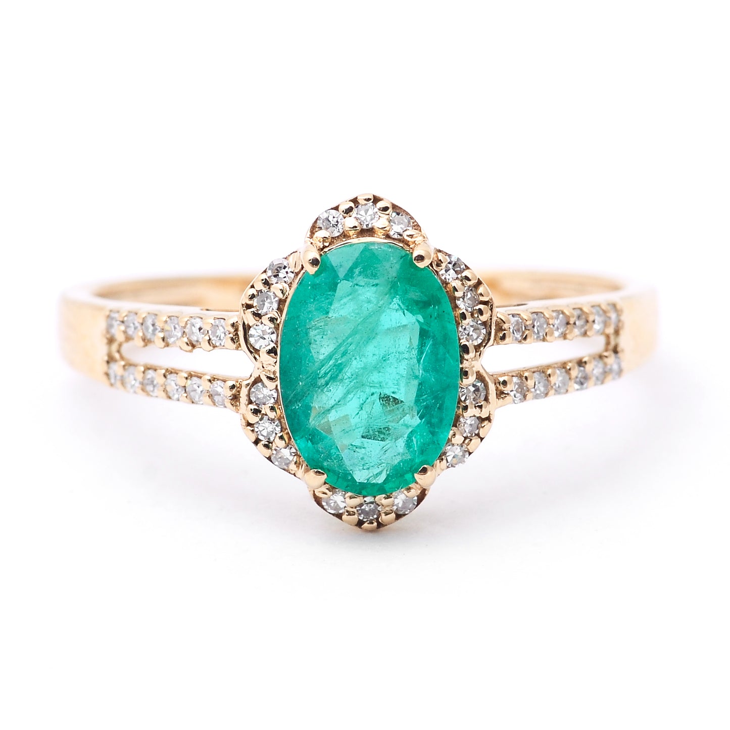 1.14 Ct Oval Mixed Cut Natural Emerald 14K Gold Ring