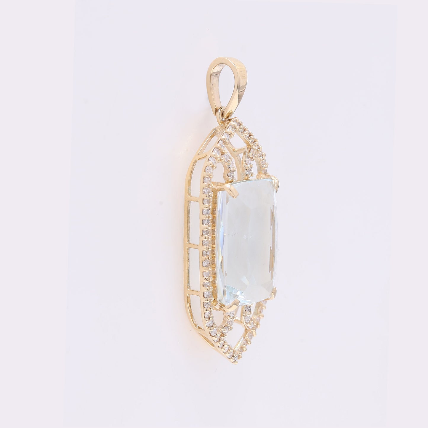 5.18 Ct Cushion Mixed Cut Natural Aquamarine 14K Gold Pendant