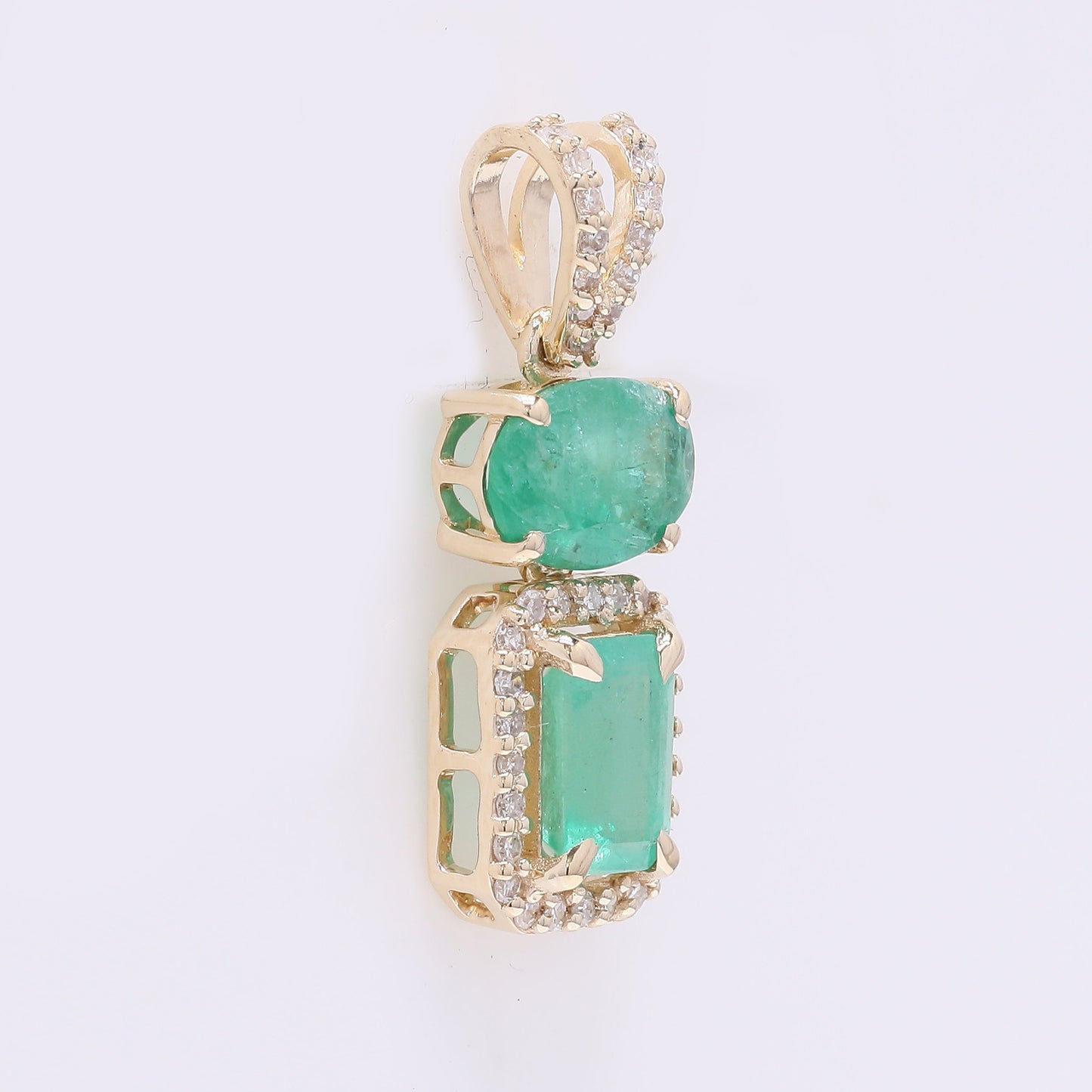 1.30 Ct Oval Mixed Cut Natural Emerald 14K Gold Pendant