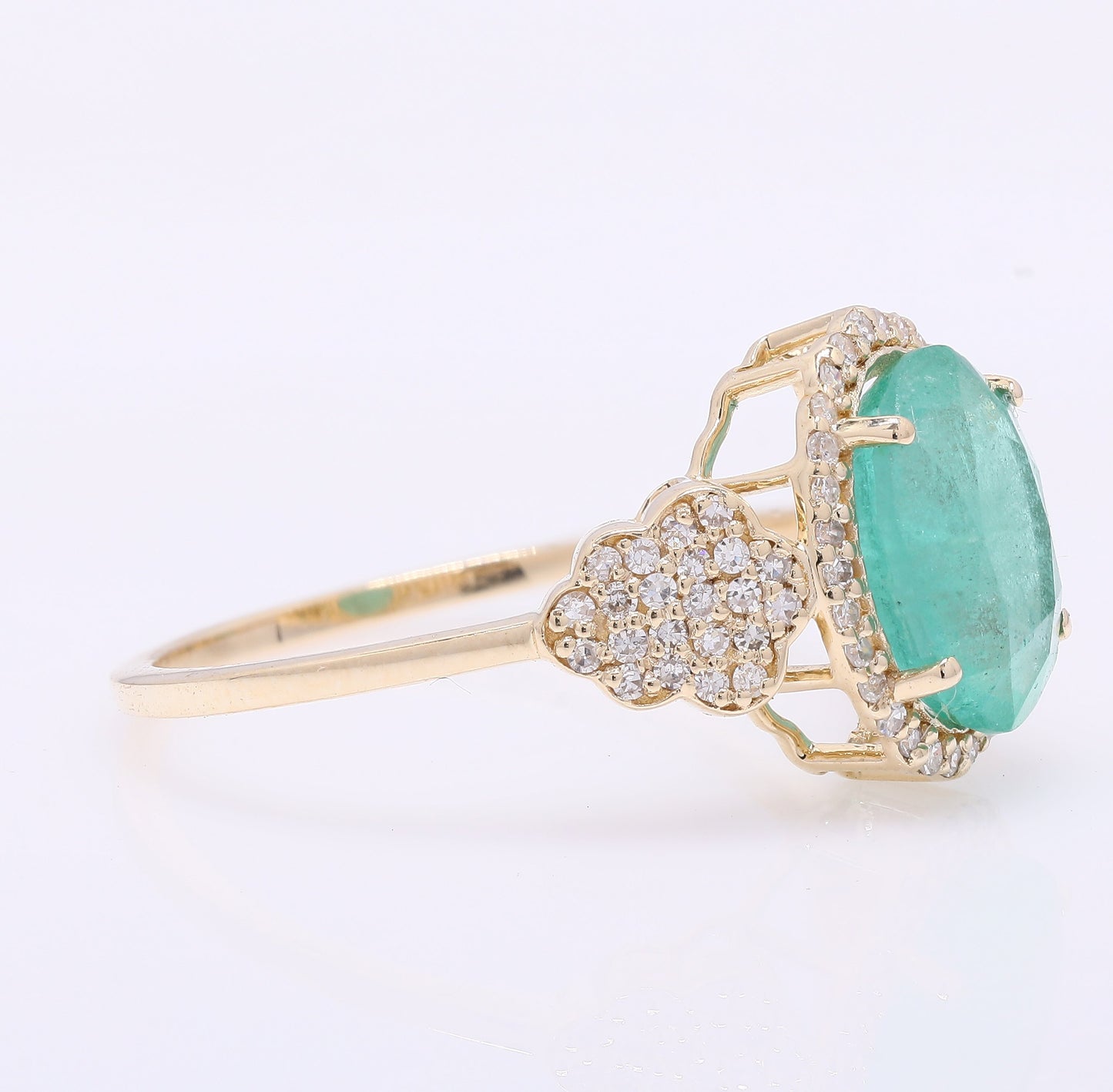2.41 Ct Oval Mixed Cut Natural Emerald 14K Gold Ring