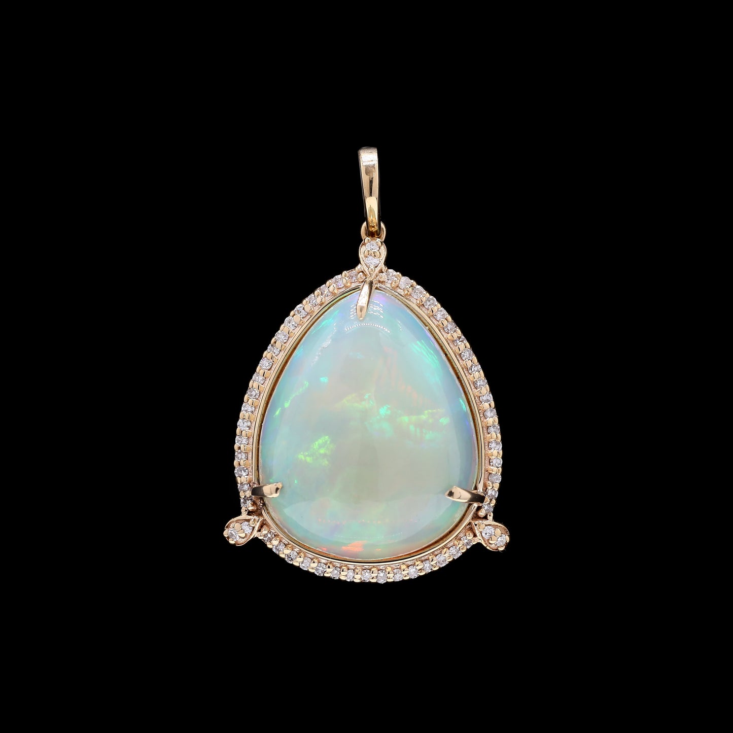 10.34 Ct Pear Cabochon Natural Opal 14K Gold Pendant