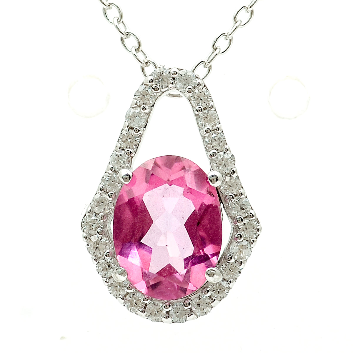 1.82 Ct Oval Pink Topaz, White Zircon 925 Sterling Silver Pendant