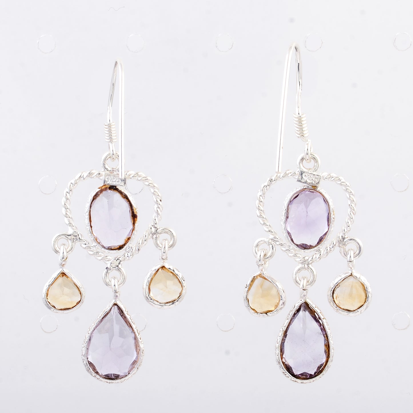 10.00 Ct Citrine, Amethyst 925 Sterling Silver Earrings