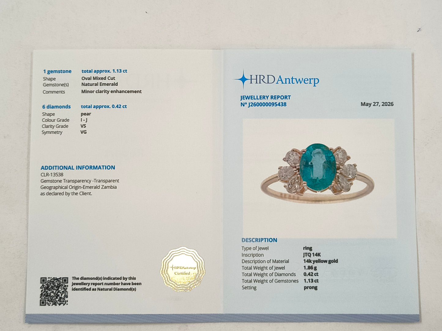 1.55 Ct Oval Mixed Cut Natural Emerald 14K Gold Ring