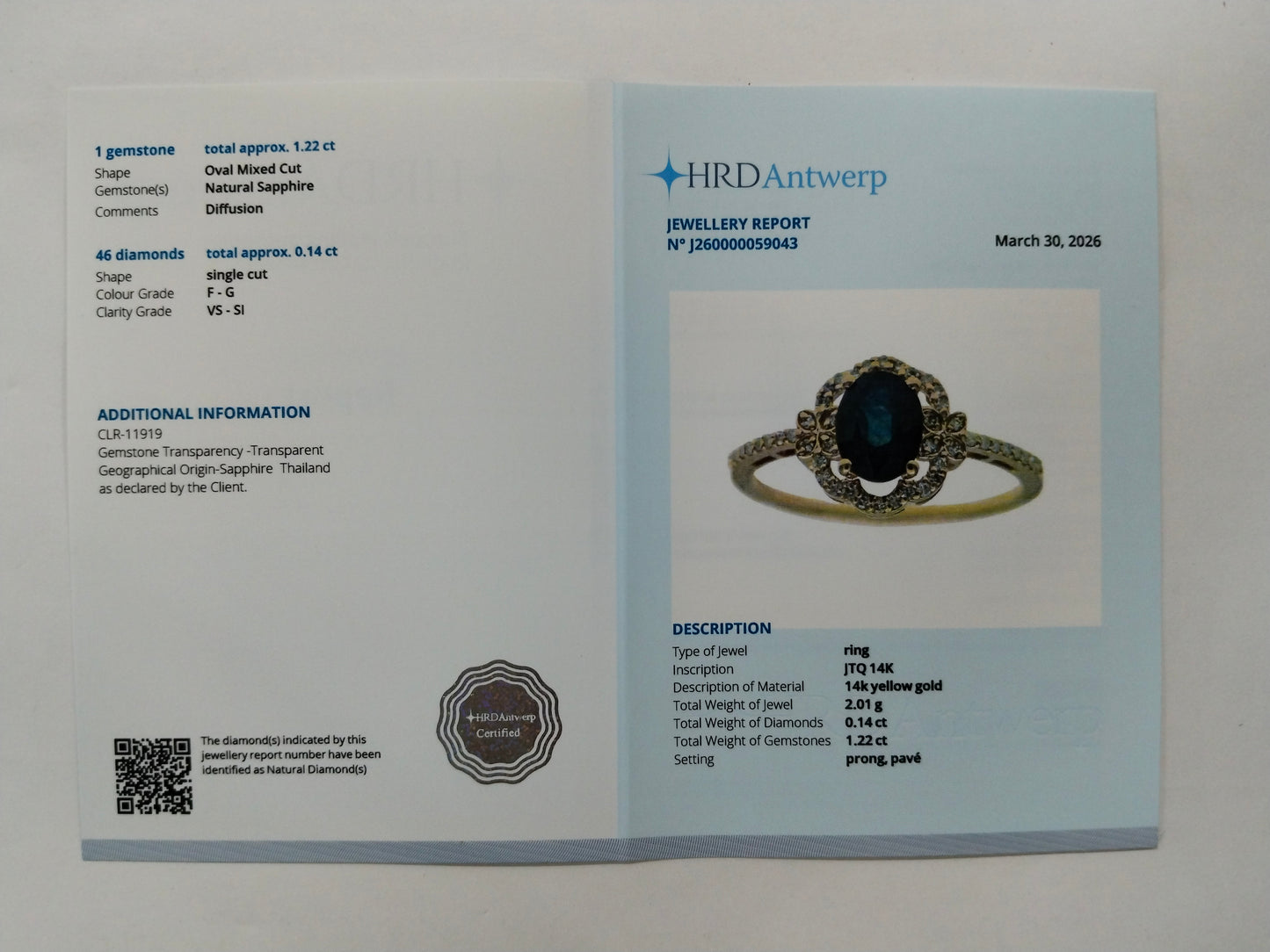 1.36 Ct Oval Mixed Cut Natural Sapphire 14K Gold Ring