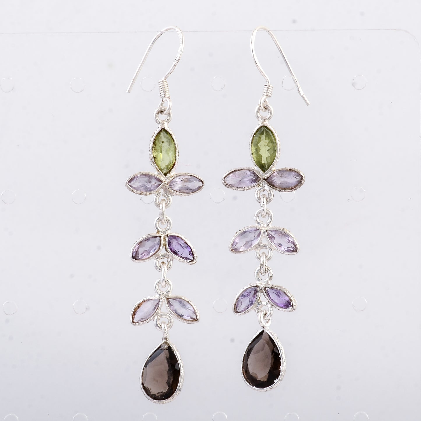 10.18 Ct Smoky Quartz, Peridot 925 Sterling Silver Earrings