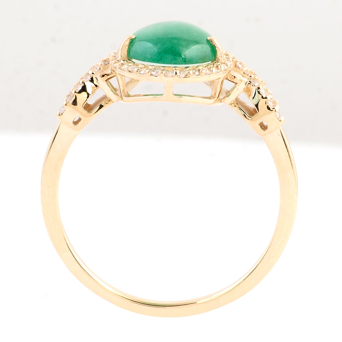 1.73 Ct Pear Cabochon Natural Beryl Emerald 14K Gold Ring