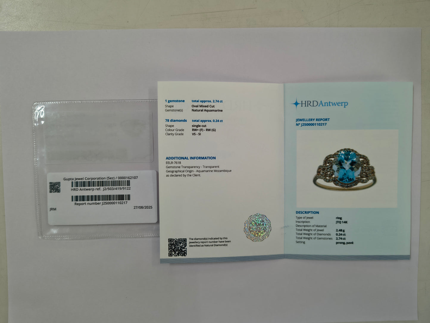 2.98 Ct Oval Mixed Cut Natural Aquamarine 14K Gold Ring