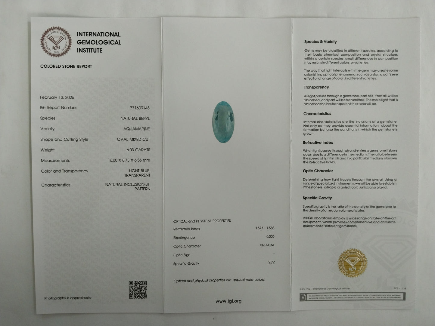 6.03 Natural Beryl Aquamarine Oval Mixed Cut Gemstone