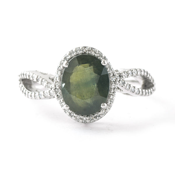 2.57 Ct Oval Mixed Cut Natural Green Sapphire 950 Platinum Ring