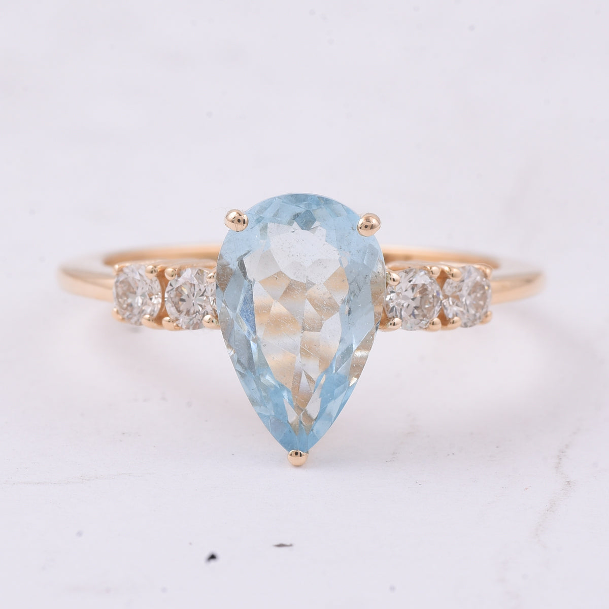 2.24 Ct Pear Natural Aquamarine 14K Gold Ring