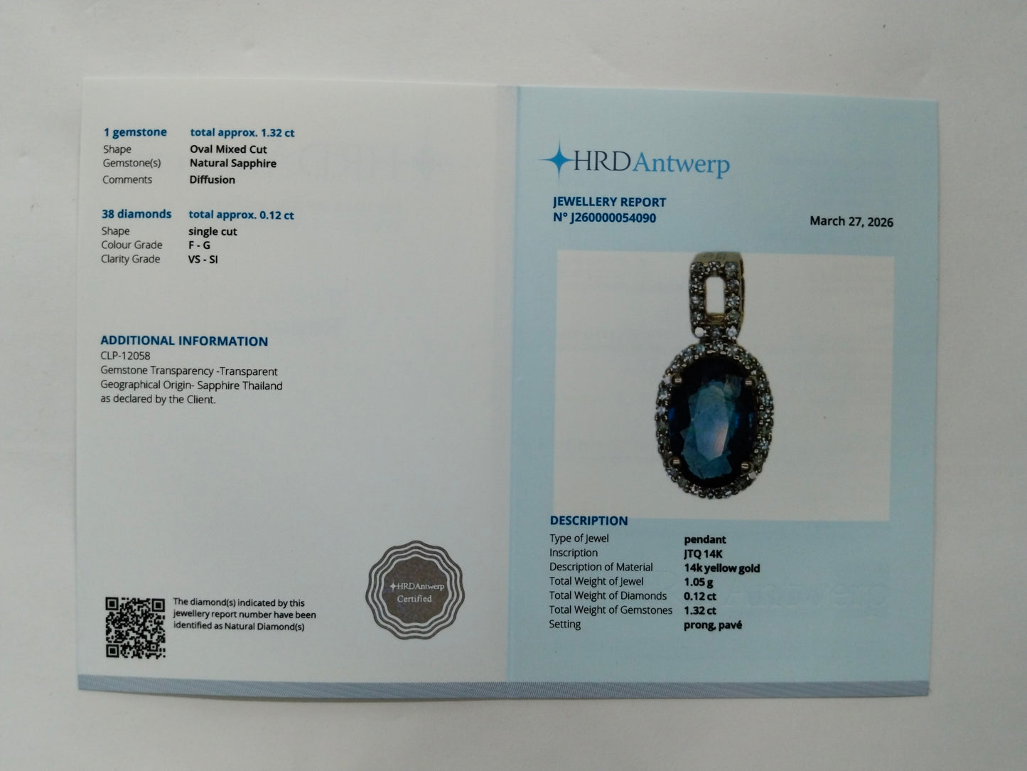 1.44 Ct Oval Mixed Cut Natural Sapphire 14K Gold Pendant