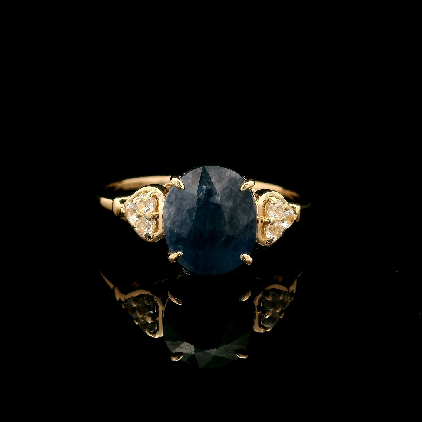 3.01 Ct Oval Mixed Cut Natural Corundum Sapphire 14K Gold Ring