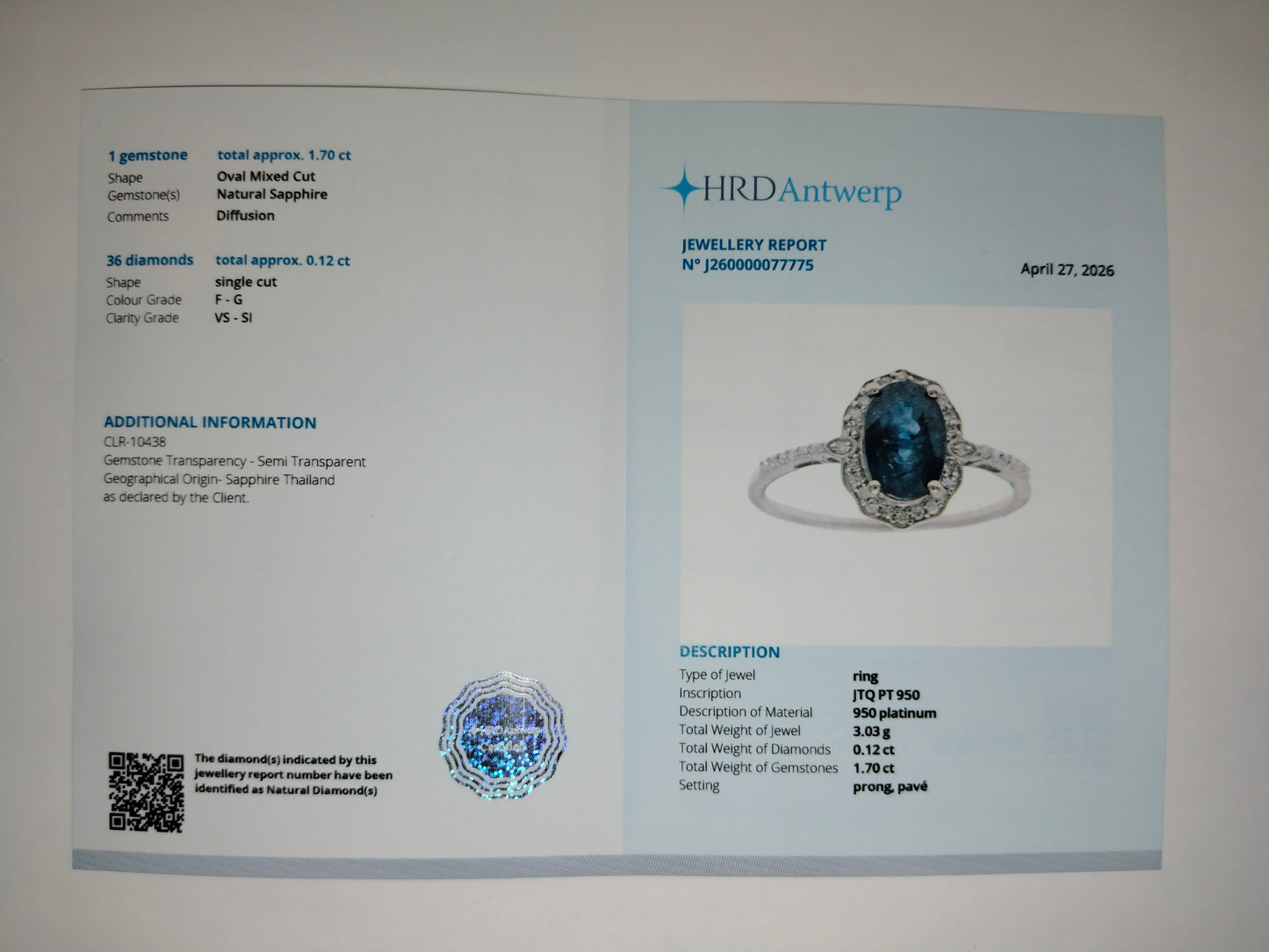 1.82 Ct Oval Mixed Cut Natural Sapphire 950 Platinum Ring