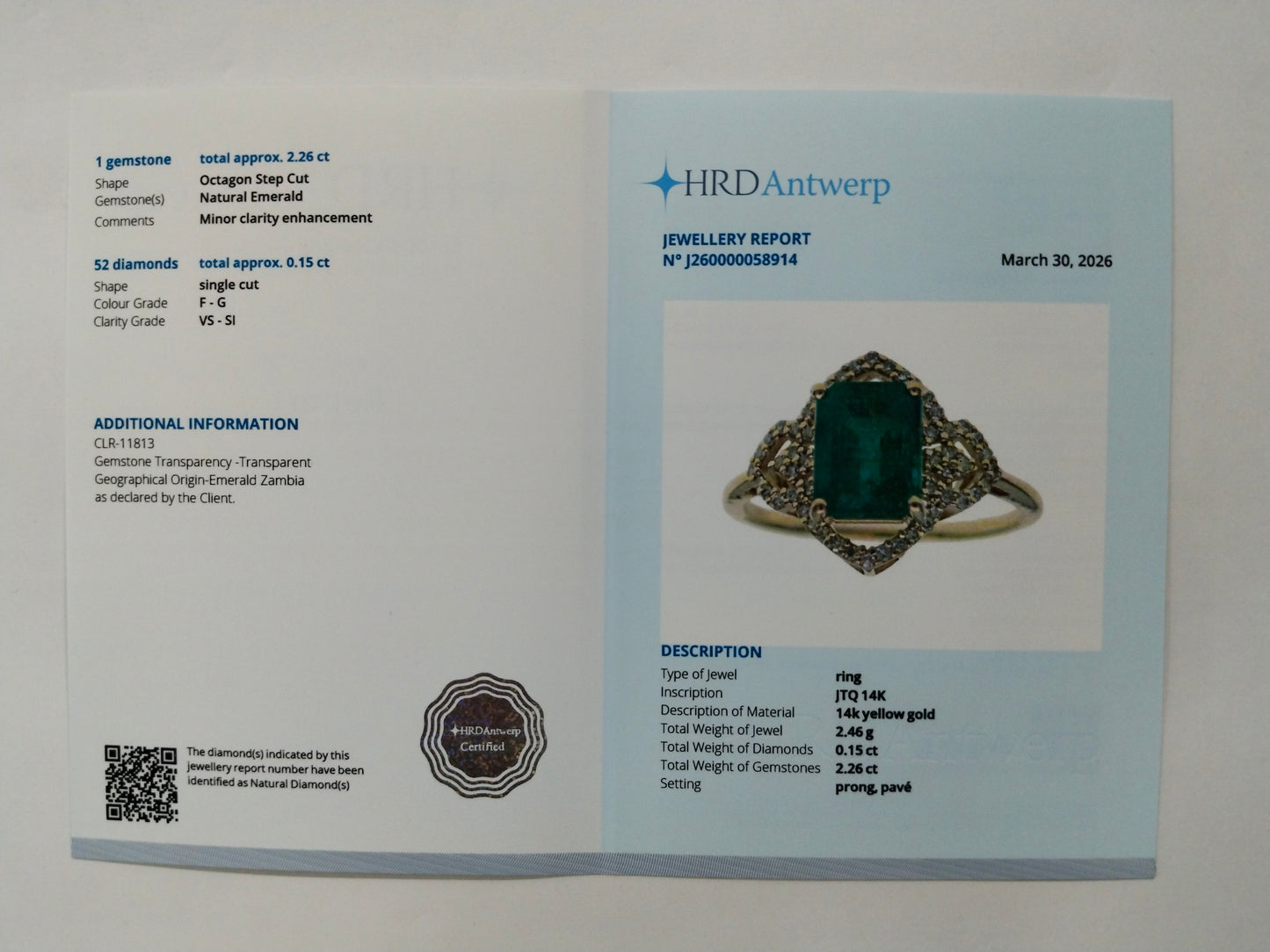 2.41 Ct Octagon Step Cut Natural Emerald 14K Gold Ring