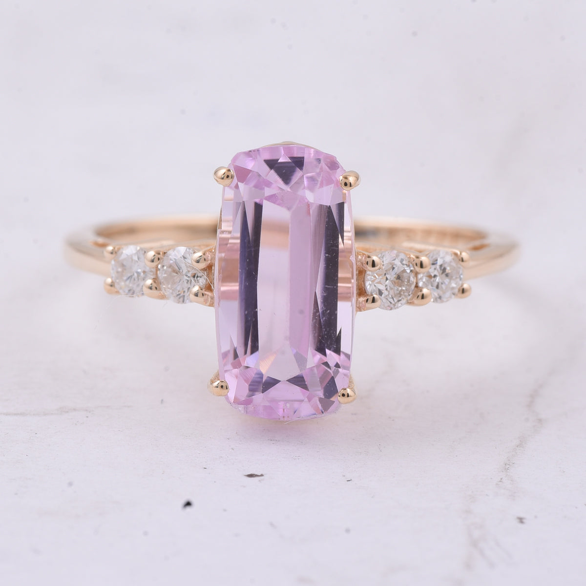 3.85 Ct Cushion Natural Kunzite 14K Gold Ring