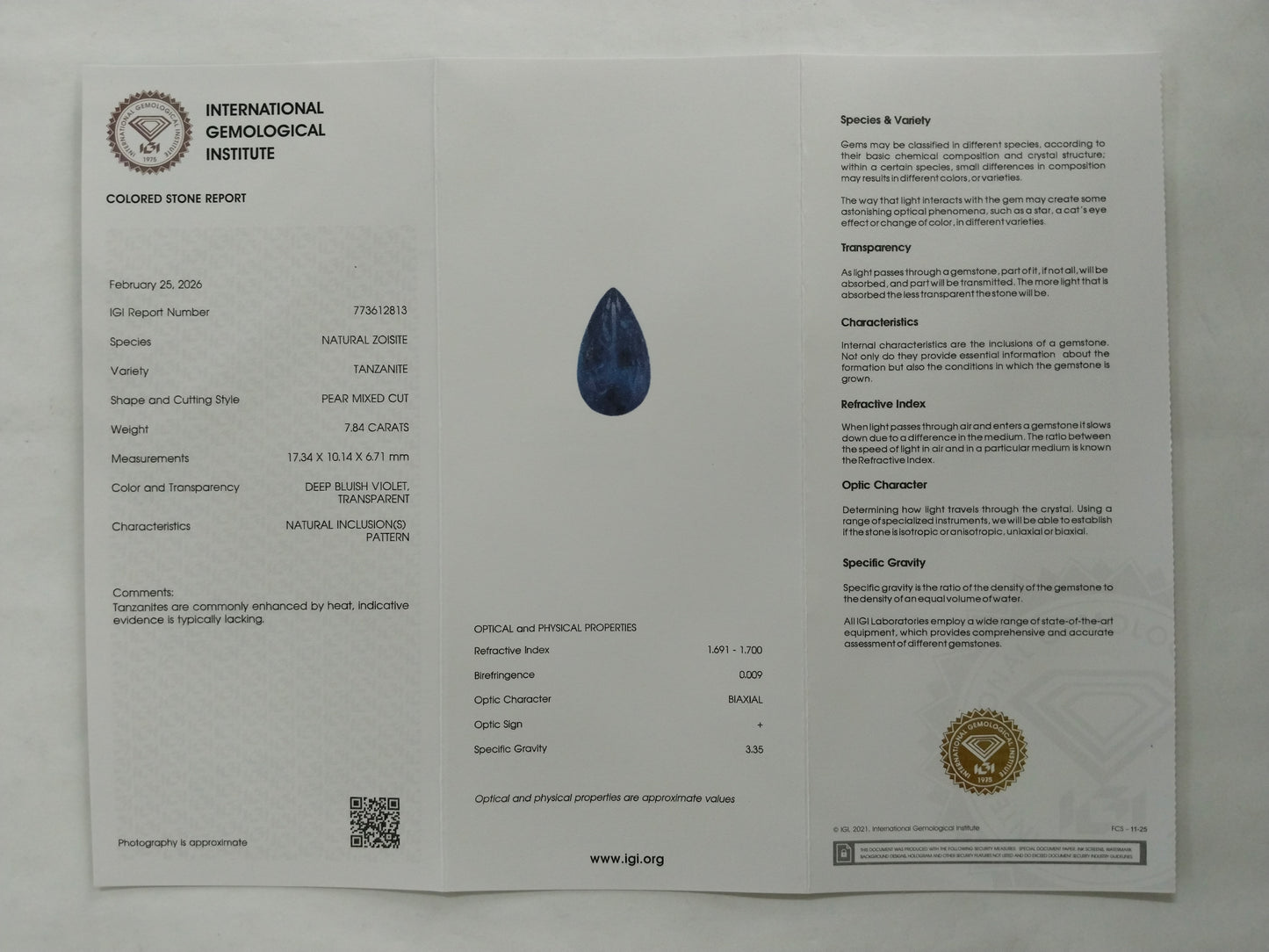 7.84 Natural Zoisite Tanzanite Pear Mixed Cut Gemstone