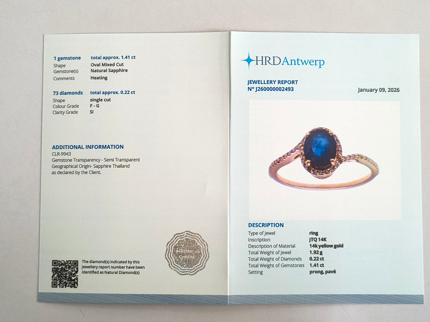 1.63 Ct Oval Mixed Cut Natural Sapphire 14K Gold Ring