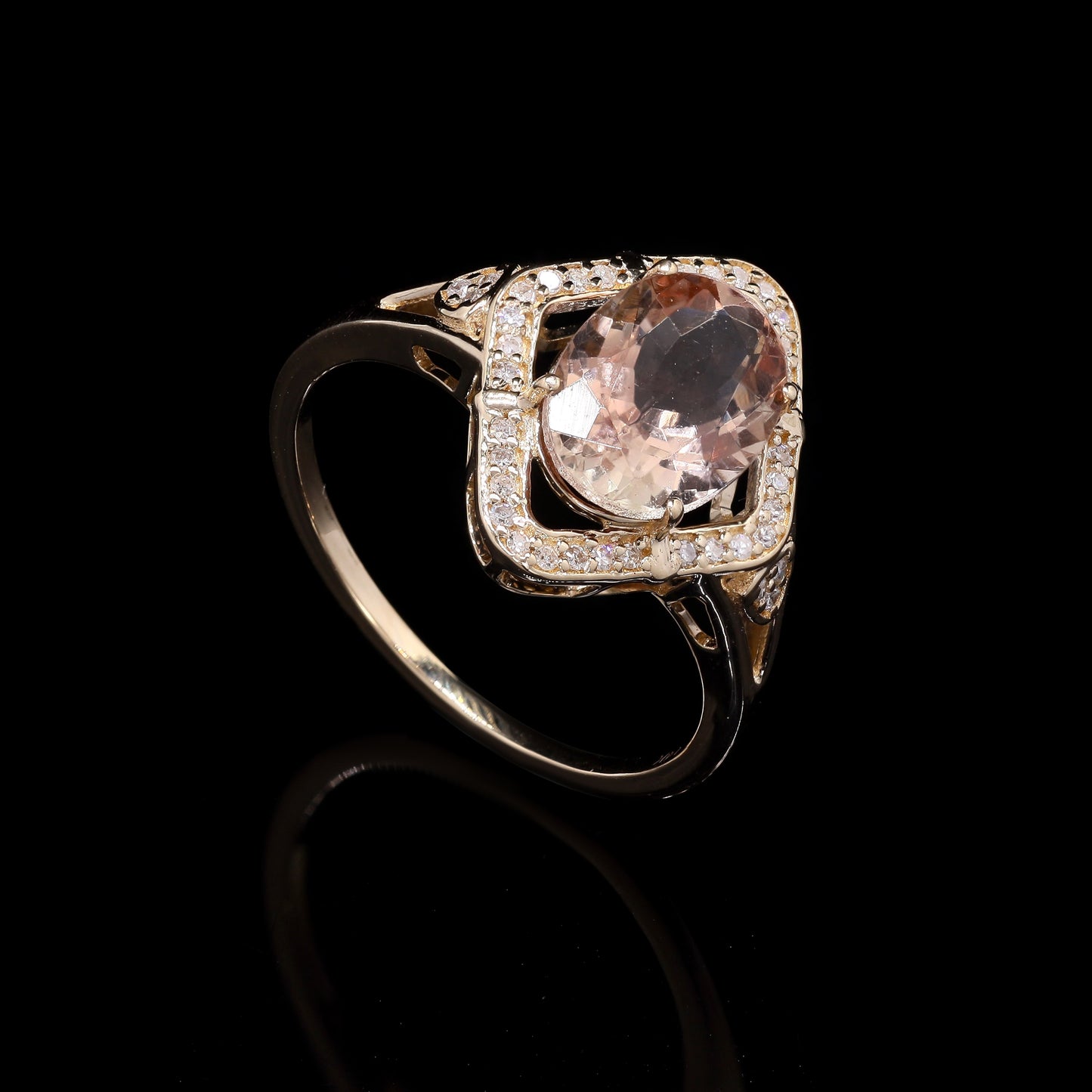 2.19 Ct Oval Mixed Cut Natural Plagioclase Feldspar Sunstone 14K Gold Ring