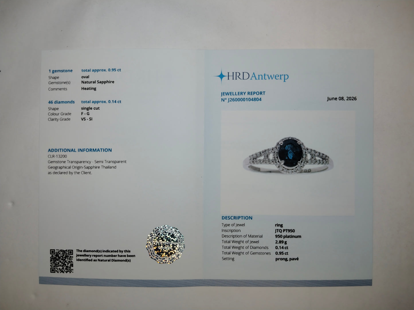 1.09 Ct Oval Mixed Cut Natural Sapphire 950 Platinum Ring