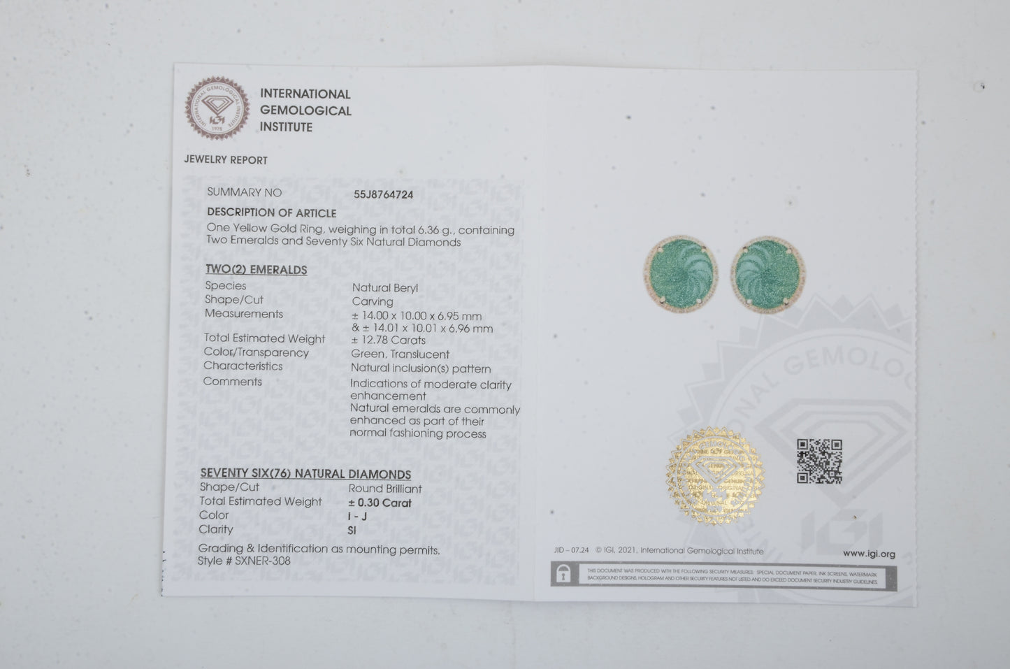 13.08 Ct Oval Natural Beryl Emerald 14K Gold Earrings