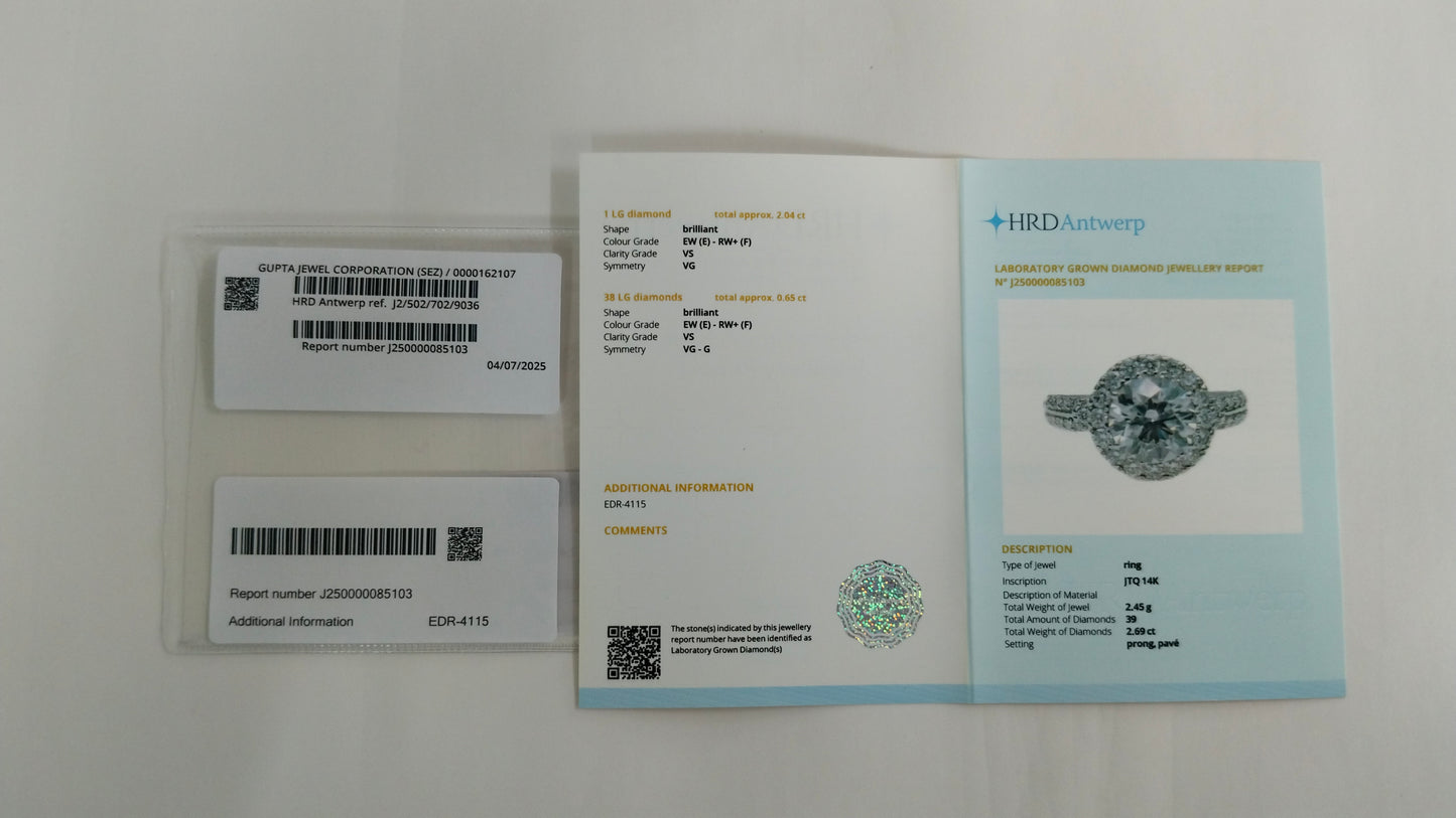 2.69 Carats Lab Grown Diamond 14K Gold Ring