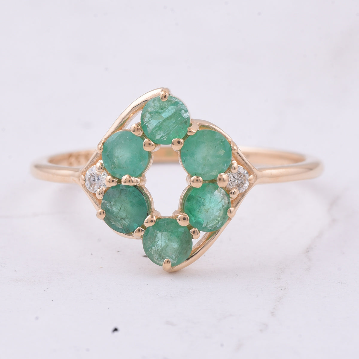 0.66 Ct Round Natural Emerald 14K Gold Ring