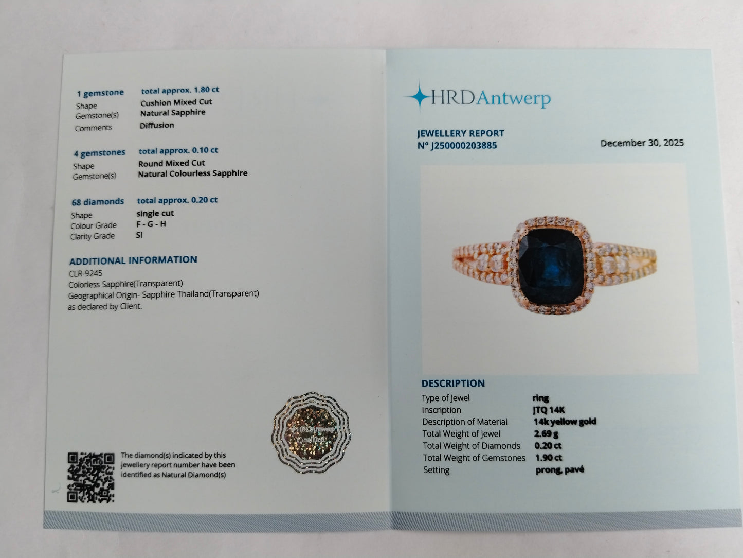 2.10 Ct Cushion Mixed Cut Natural Sapphire 14K Gold Ring