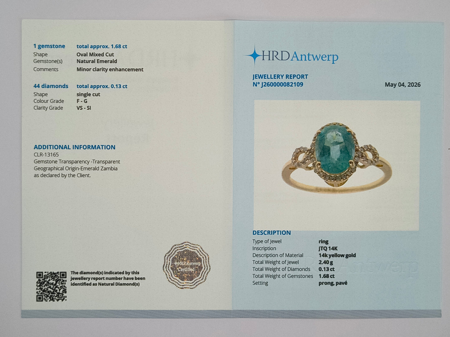 1.81 Ct Oval Mixed Cut Natural Emerald 14K Gold Ring