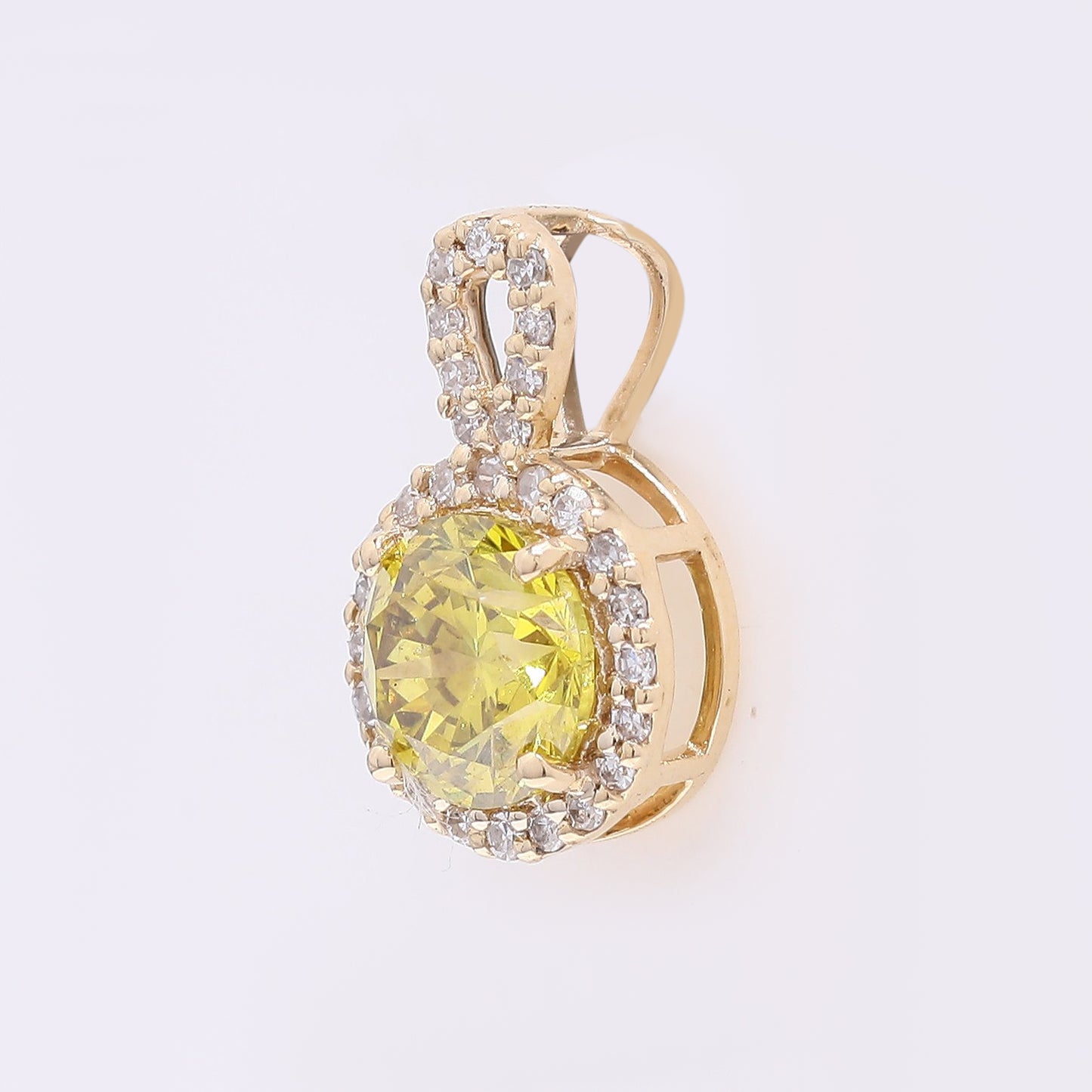 0.79 Ct Round Yellow Diamond 14K Gold Pendant