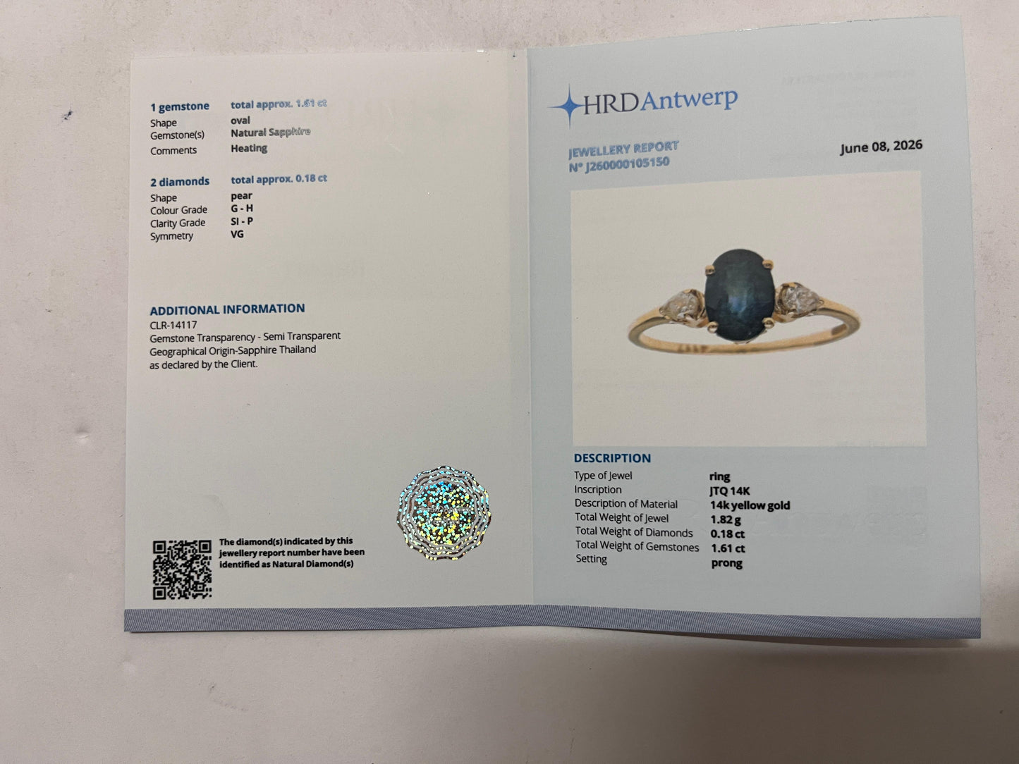 1.79 Ct Oval Mixed Cut Natural Sapphire 14K Gold Ring