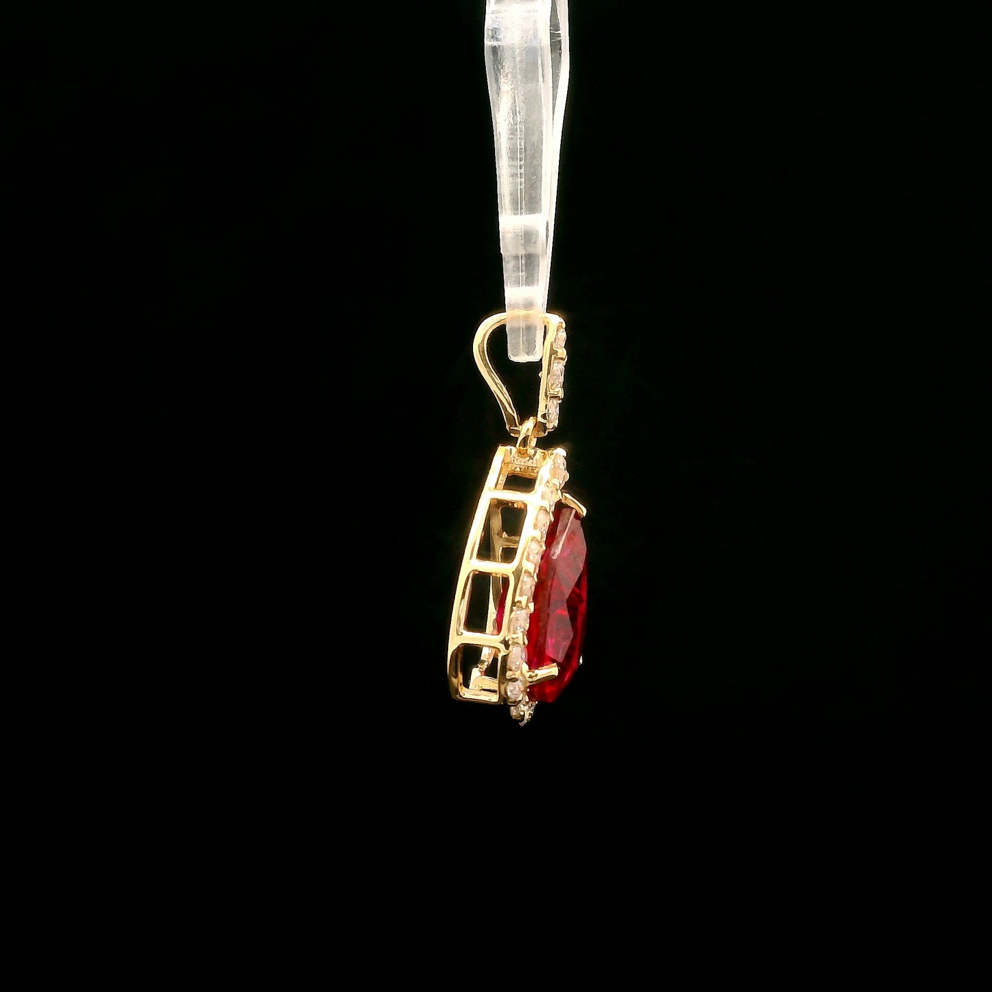 2.35 Ct Pear Lab Grown Ruby 14K Gold Pendant