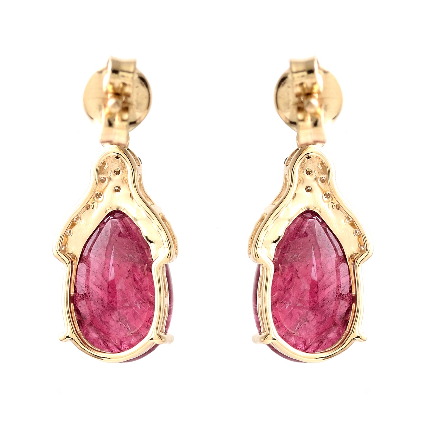 5.77 Ct Pear Cabochon Natural Tourmaline 14K Gold Earrings