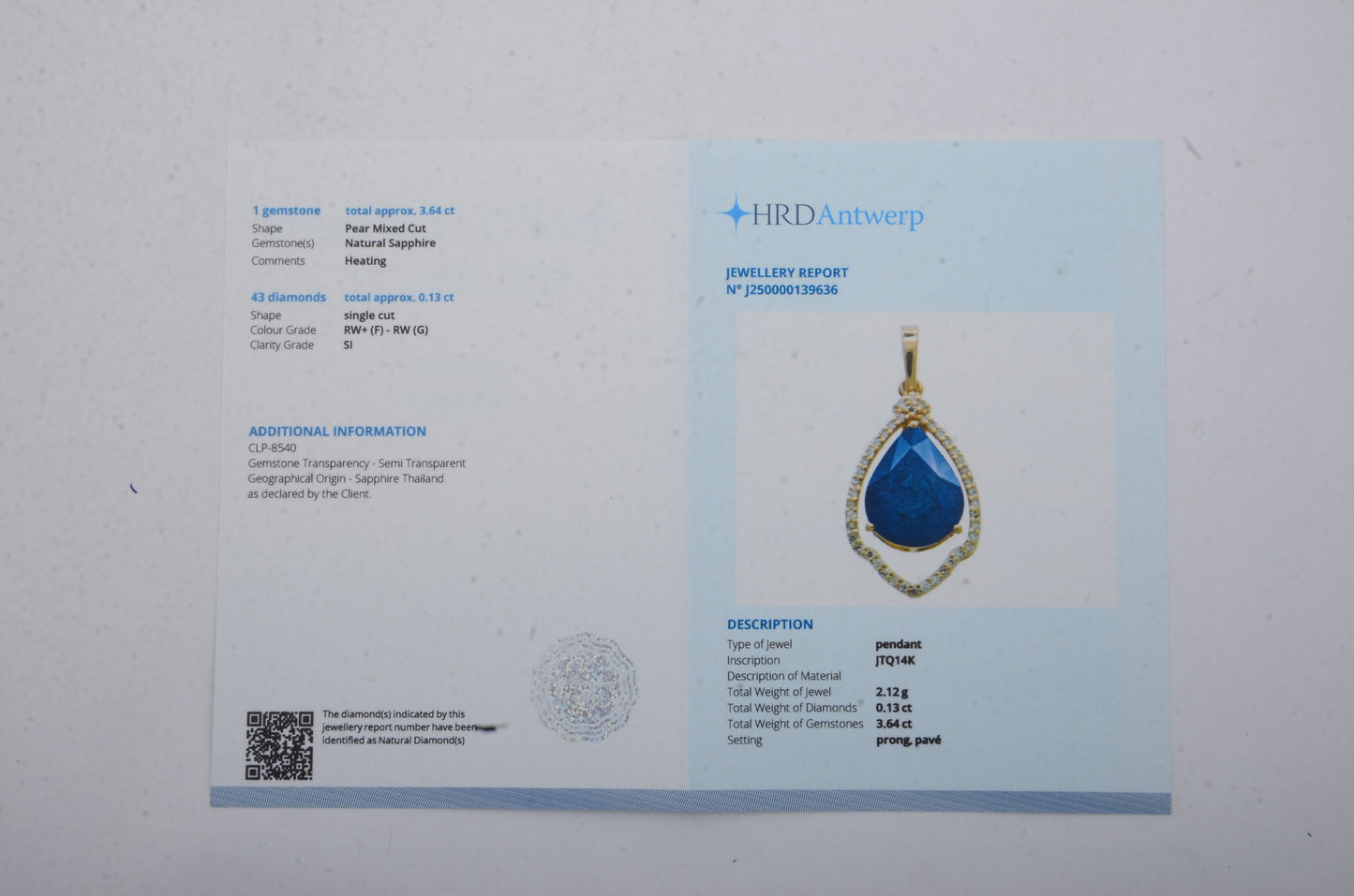 3.77 Ct Pear Mixed Cut Natural Sapphire 14K Gold Pendant