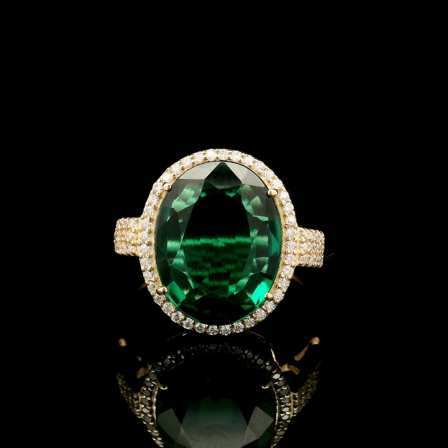 3.60 Ct Oval Mixed Cut Lab Grown Emerald 14K Gold Ring