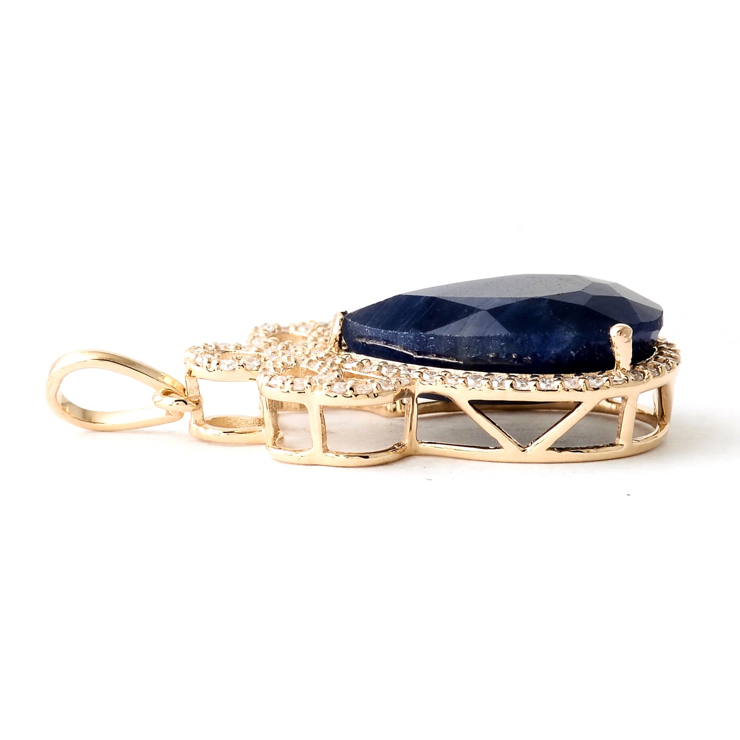 6.64 Ct Pear Mixed Cut Natural Corundum Sapphire 14K Gold Pendant