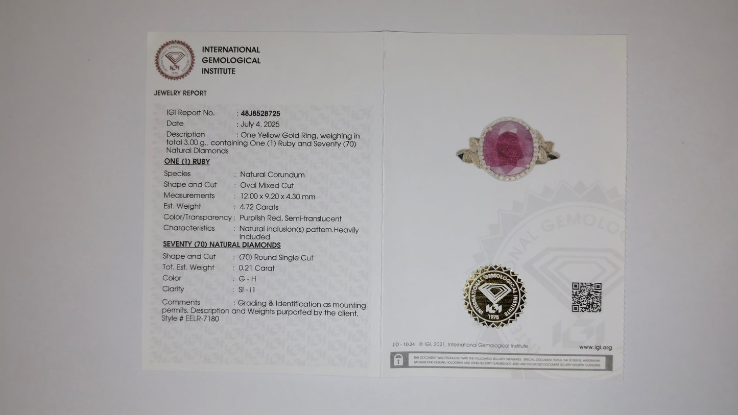 4.93 Ct Oval Mixed Cut Natural Corundum Ruby 14K Gold Ring
