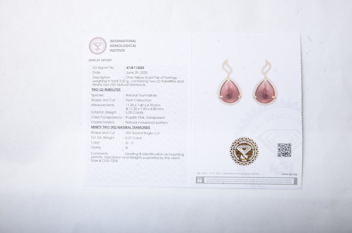 6.27 Ct Pear Cabochon Natural Tourmaline 14K Gold Earrings