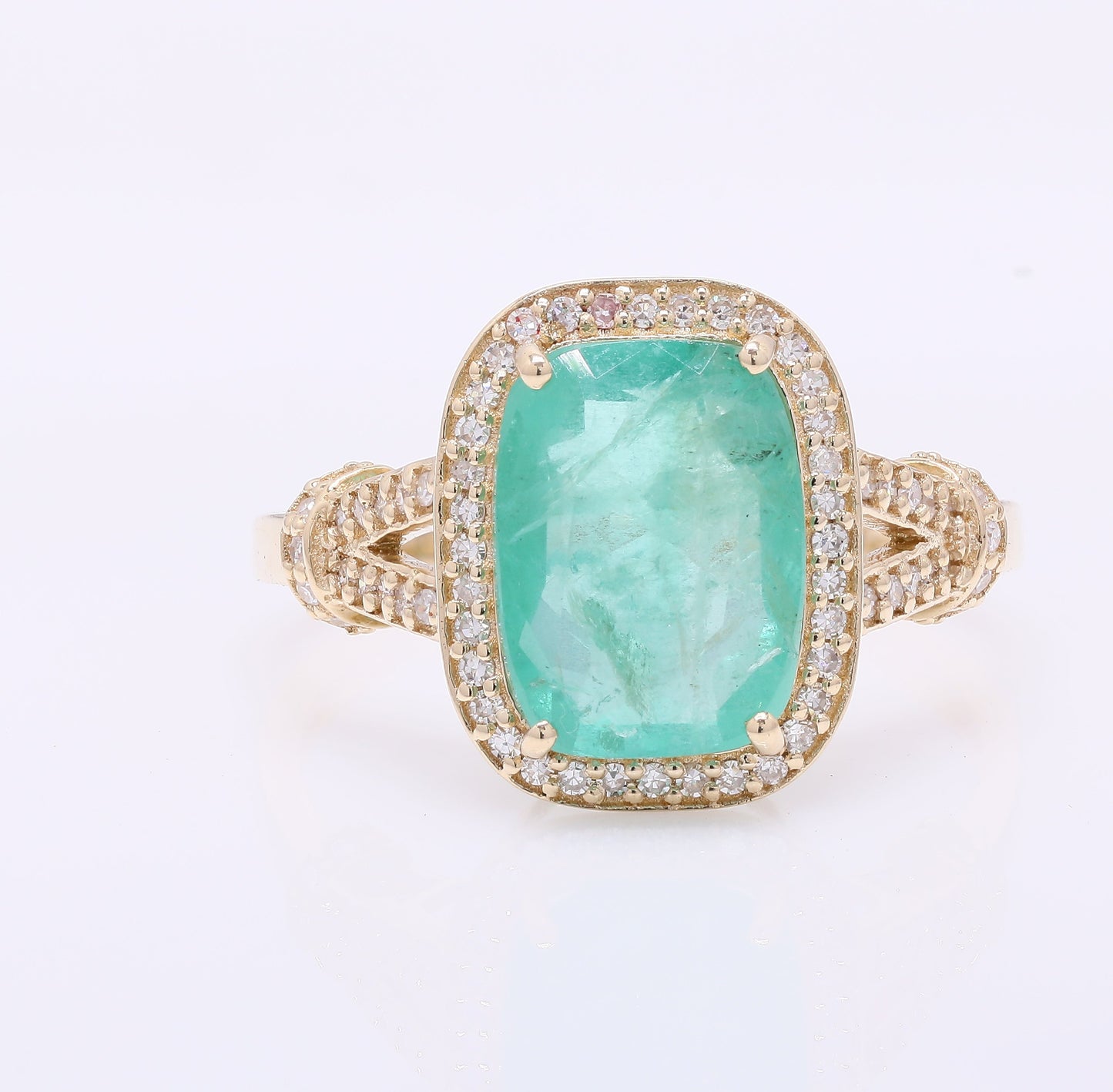 3.23 Ct Cushion Mixed Cut Natural Emerald 14K Gold Ring
