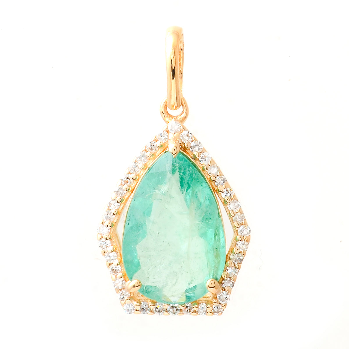 1.92 Ct Pear Mixed Cut Natural Emerald 14K Gold Pendant