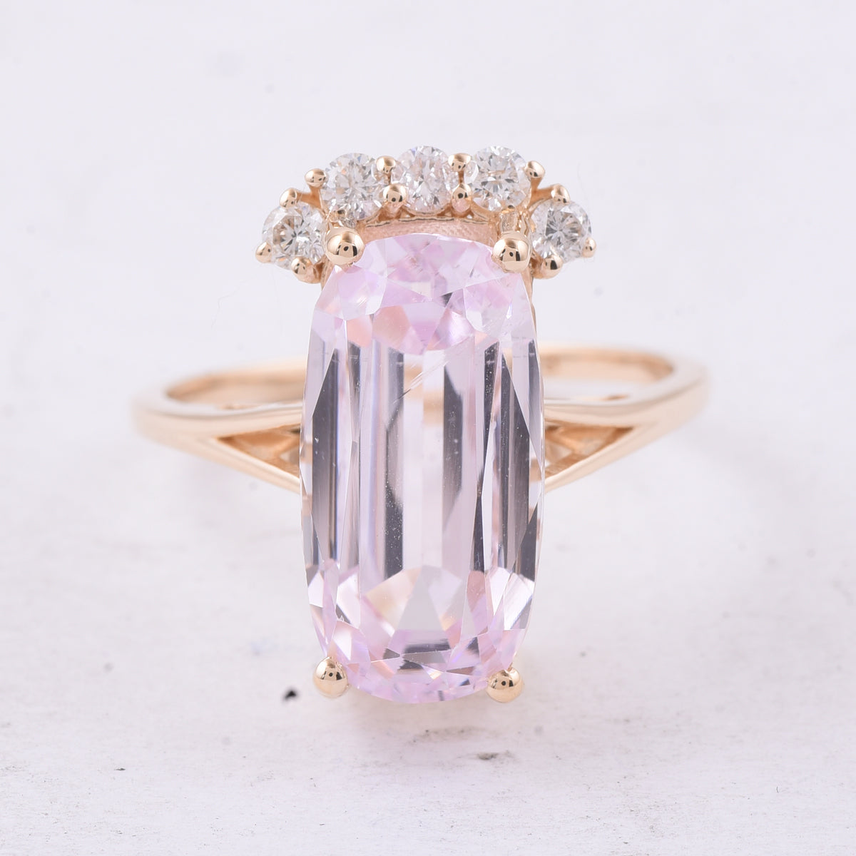 8.48 Ct Cushion Natural Kunzite 14K Gold Ring