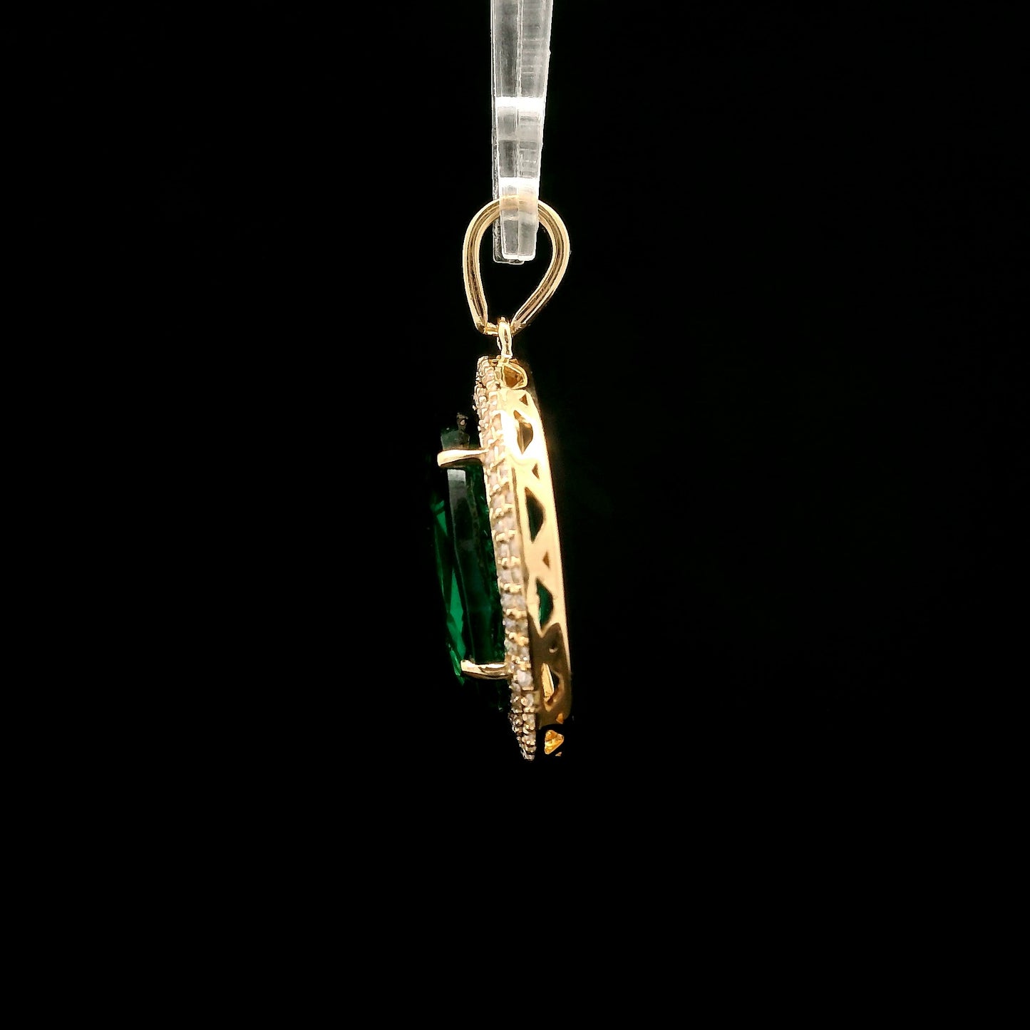 3.48 Ct Oval Mixed Cut Lab Grown Emerald 14K Gold Pendant