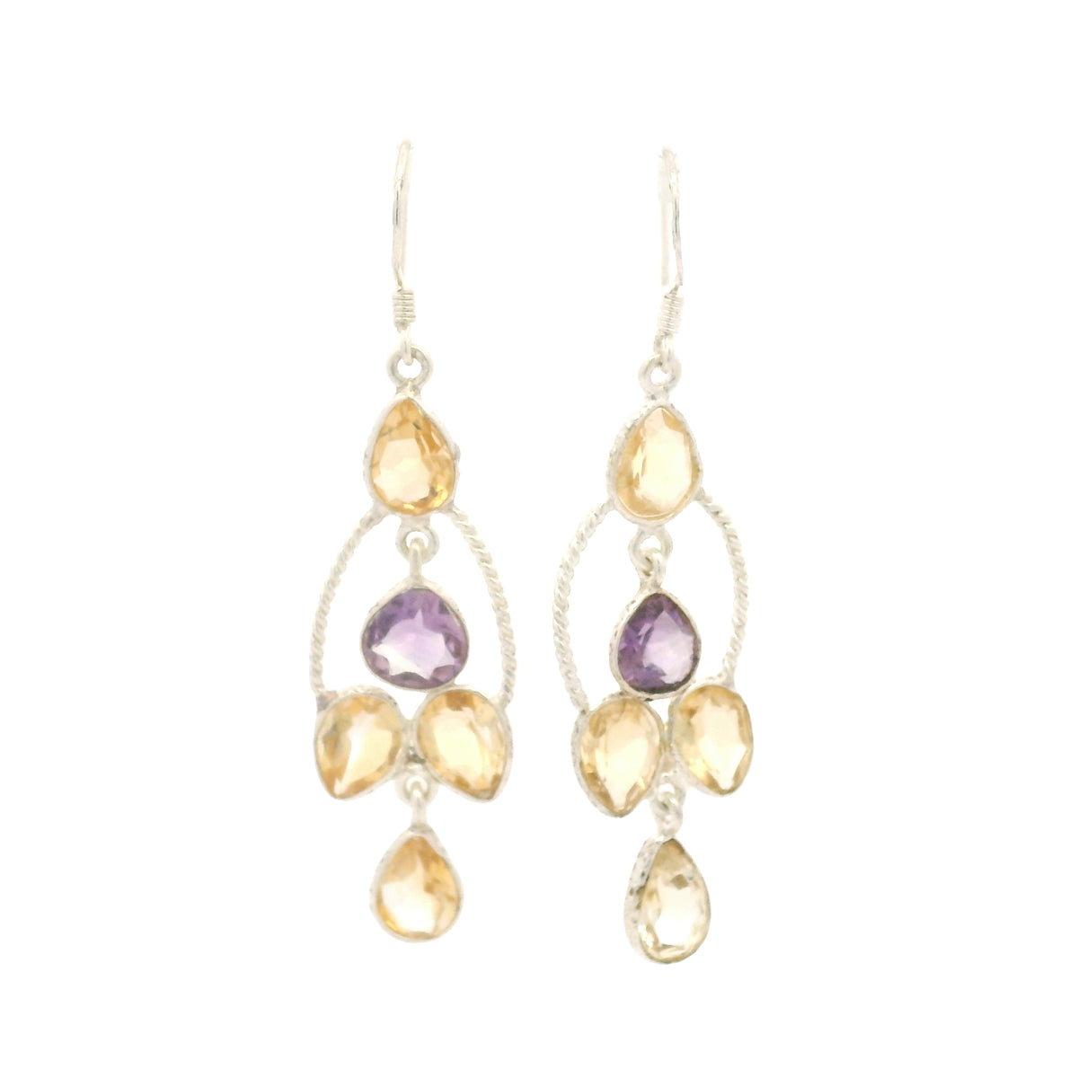11.45 Ct Citrine, Amethyst 925 Sterling Silver Earrings