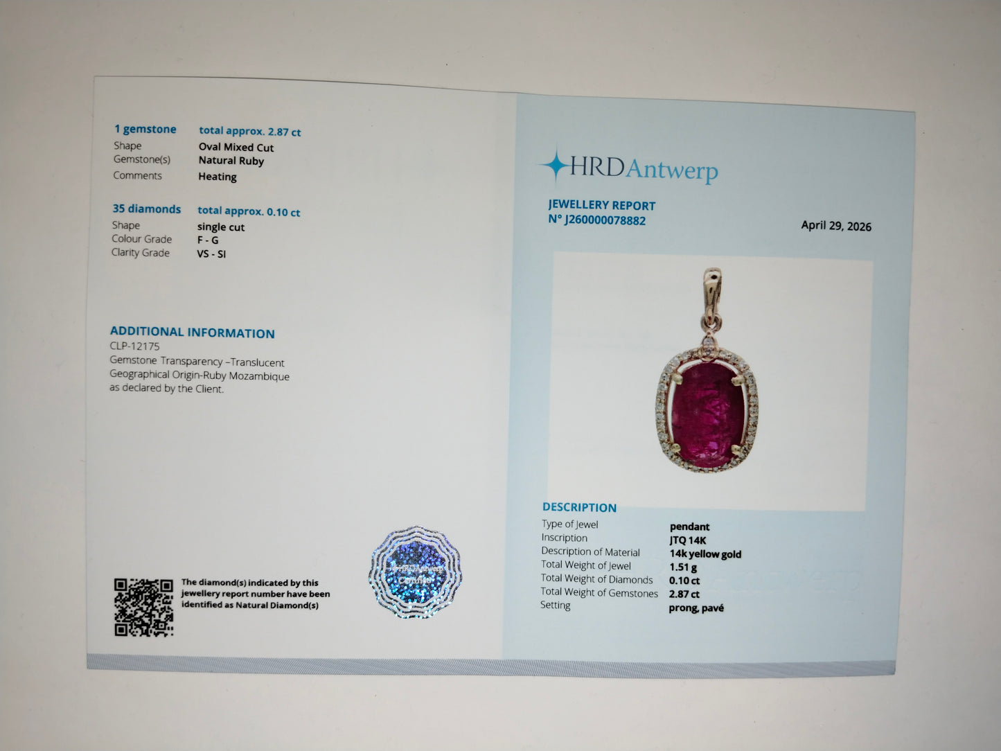 2.43 Ct Oval Mixed Cut Natural Ruby 14K Gold Pendant