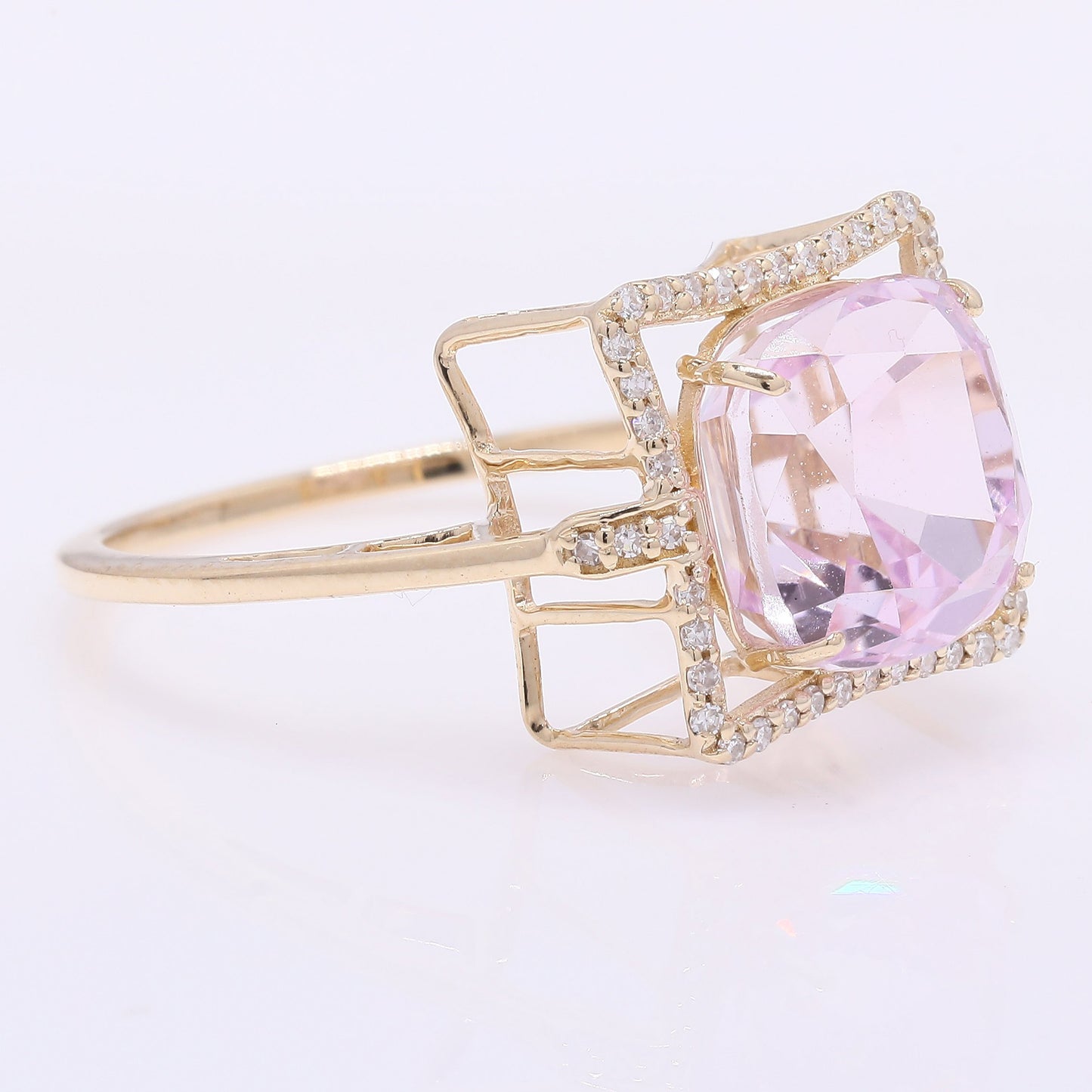 5.28 Ct Cushion Mixed Cut Natural Kunzite 14K Gold Ring