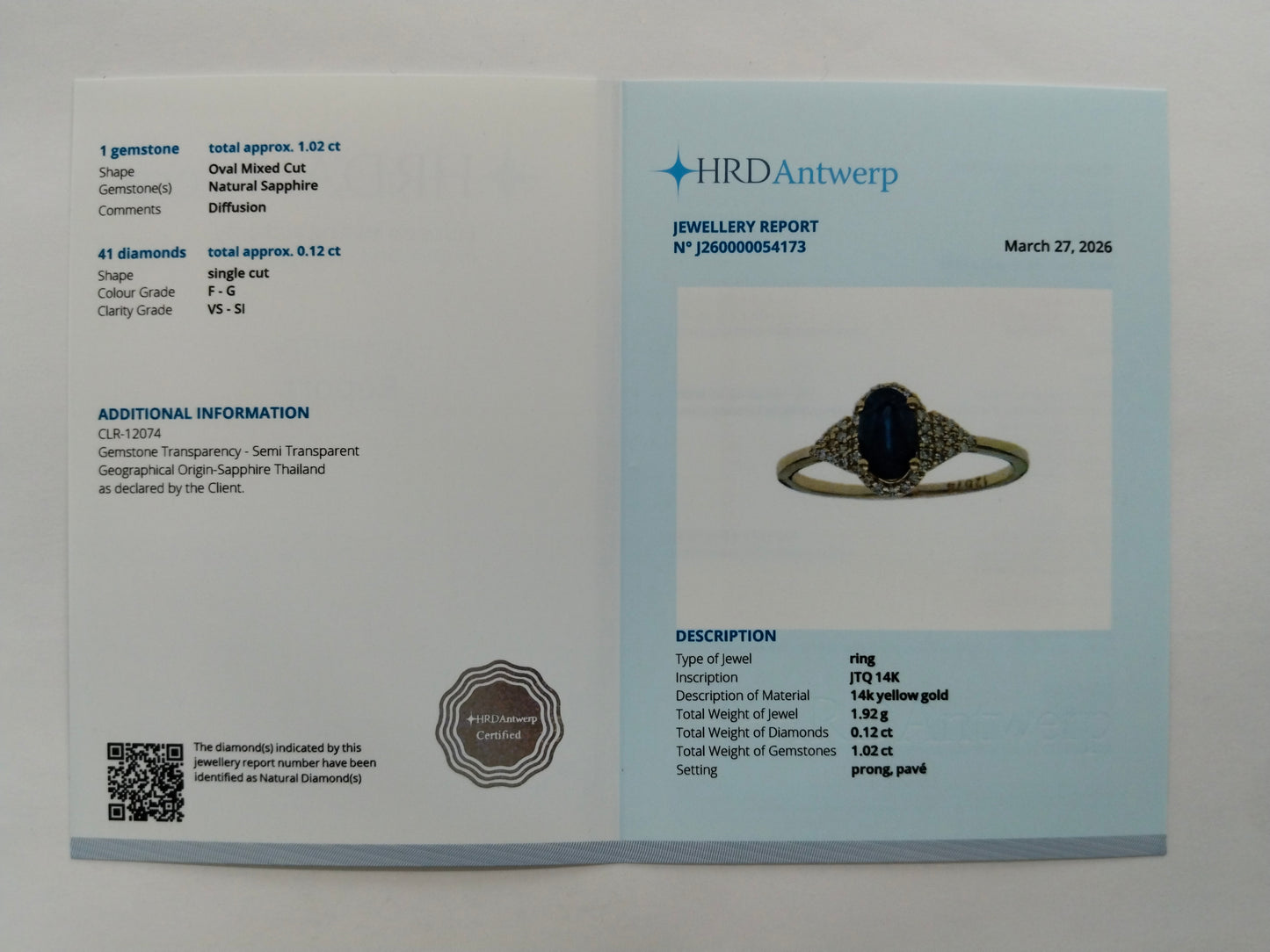 1.14 Ct Oval Mixed Cut Natural Sapphire 14K Gold Ring
