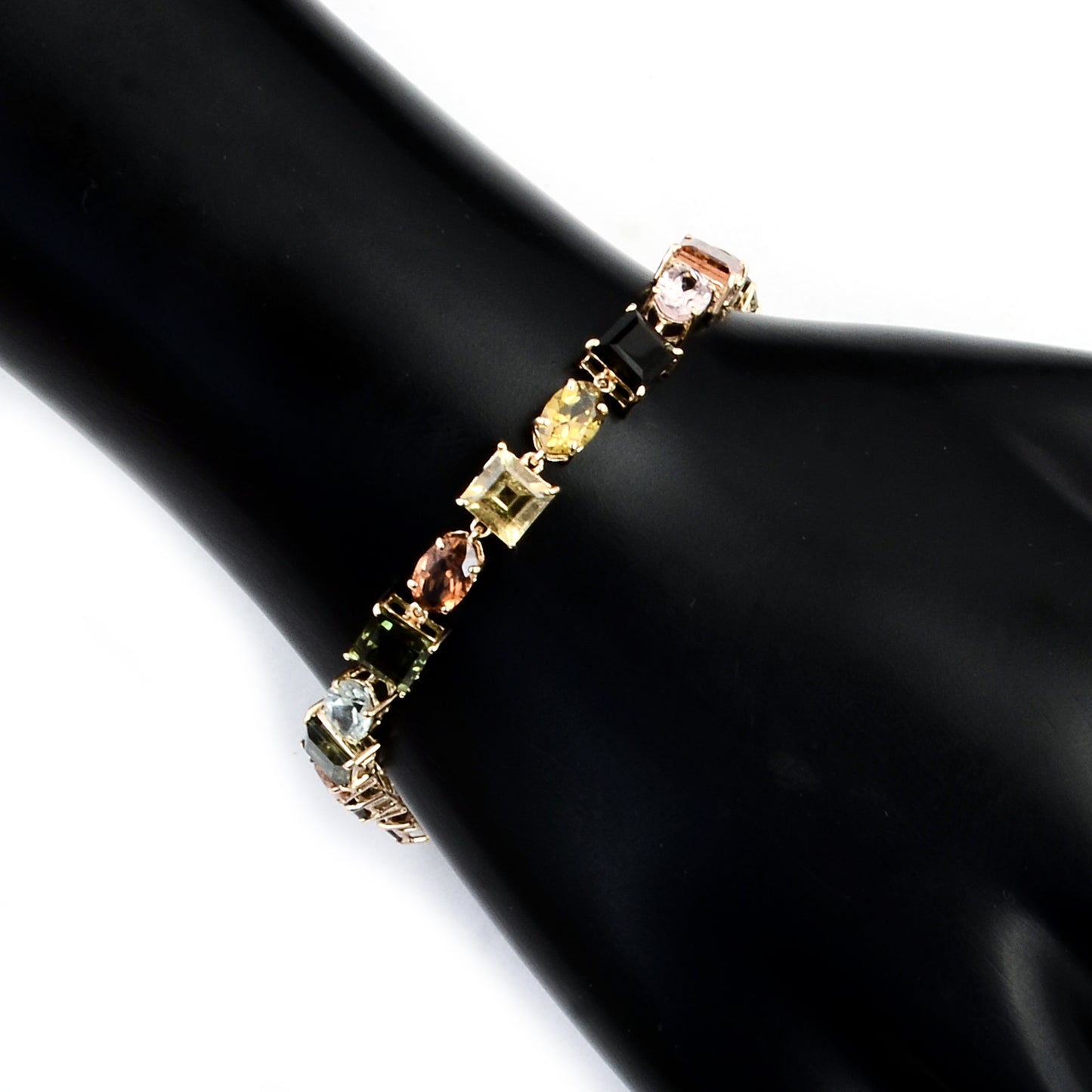 14.90 Ct Square Multi Tourmaline 14K Gold Bracelet