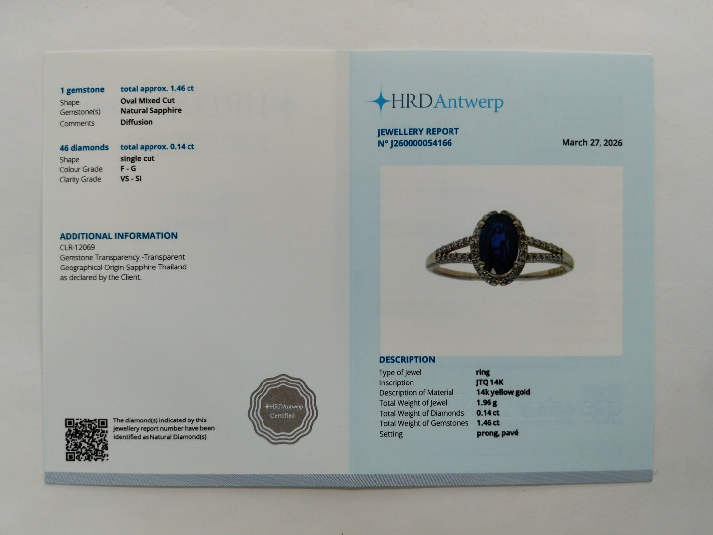 1.60 Ct Oval Mixed Cut Natural Sapphire 14K Gold Ring
