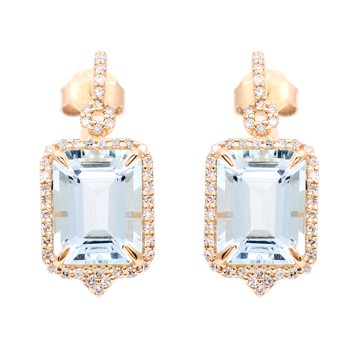 4.82 Ct Octagon Step Cut Natural Aquamarine 14K Gold Earrings